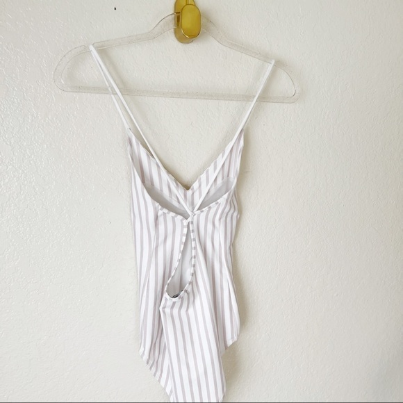 David Lerner Straight Tank Bodysuit in White & Blush Stripe size small - Picture 10 of 11